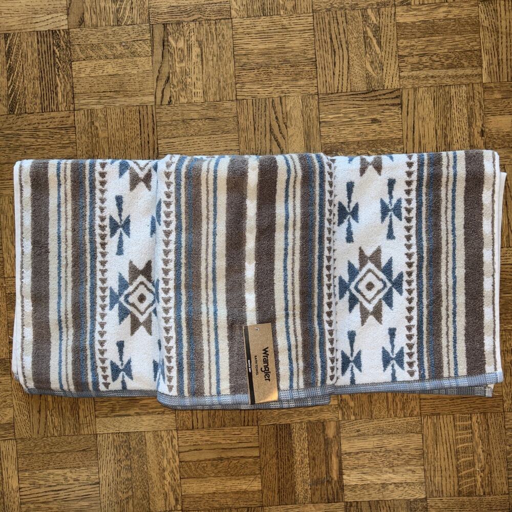 Wrangler Cowboy Westmont Blue Aztec Cowboy Western Set of 2 Bath Towels NEW
